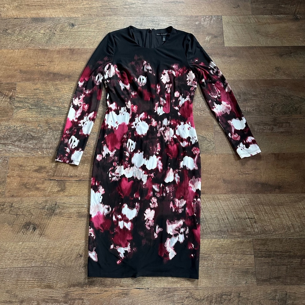 Women's White House Black Market Dress Size 6 Black Red Floral Clearance